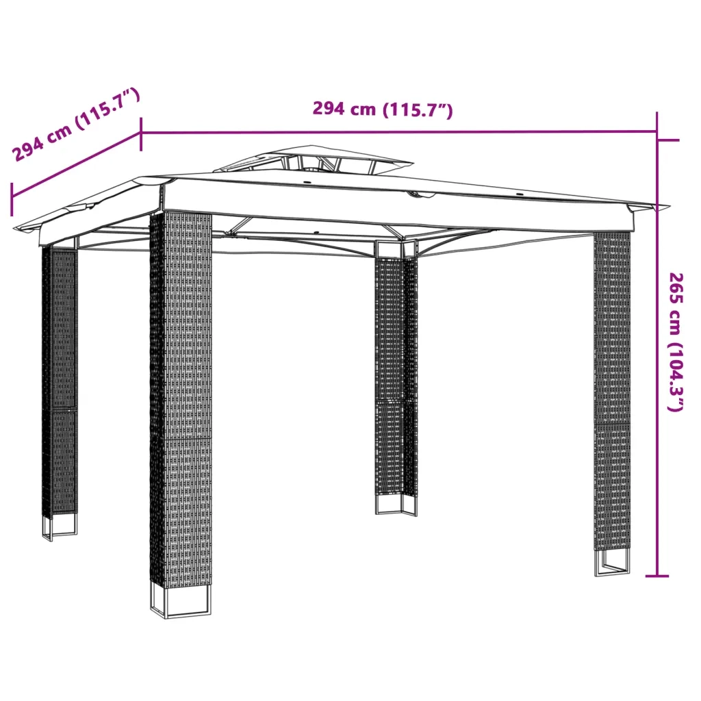 Gazebo | Pergolato con Tetto Doppio Crema 2,94x2,94 m in Acciaio