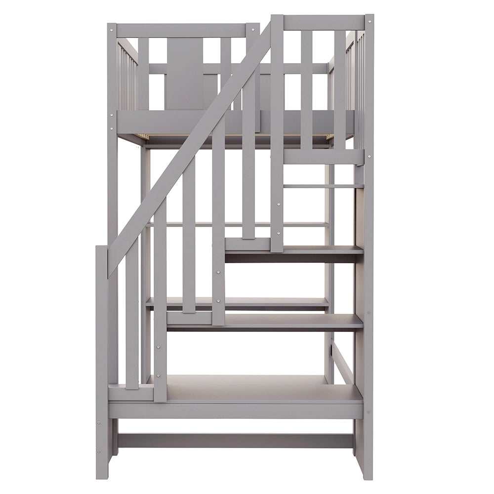 Letto a castello - Xylo - 90x200 cm scala contenitore grigio