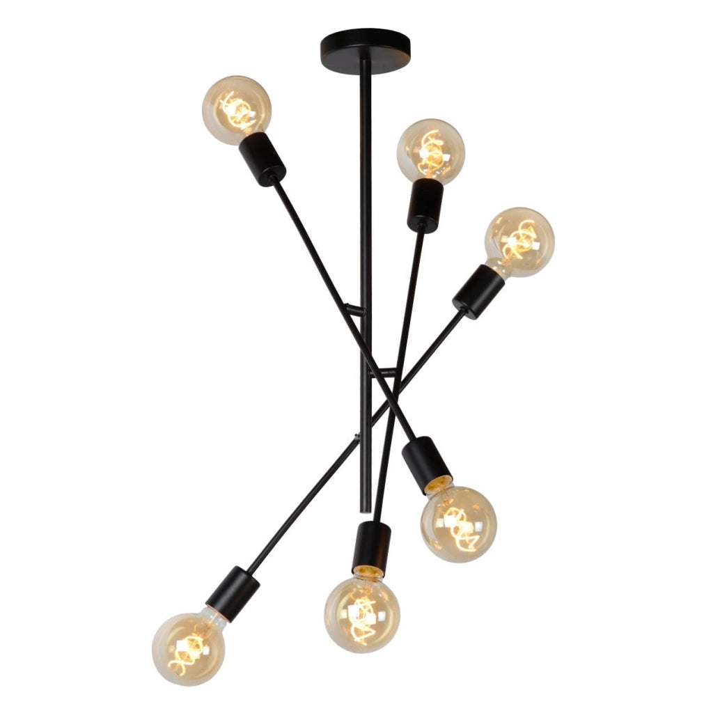 Plafoniera Lucide Lester nera metallo 6 luci E27 59cm