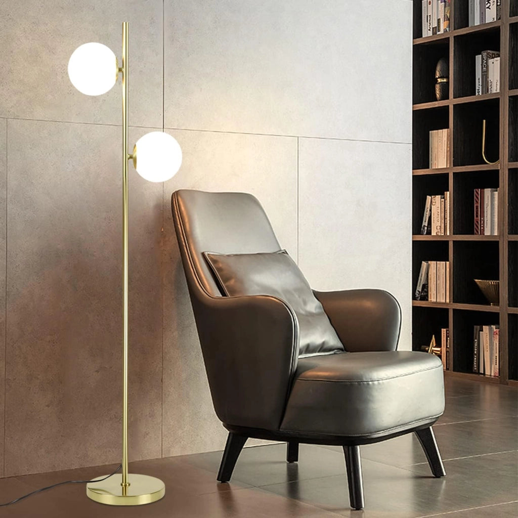 ZMH Lampada da terra design oro 2 fiamme E27 stile retrò per camera da letto e corridoio