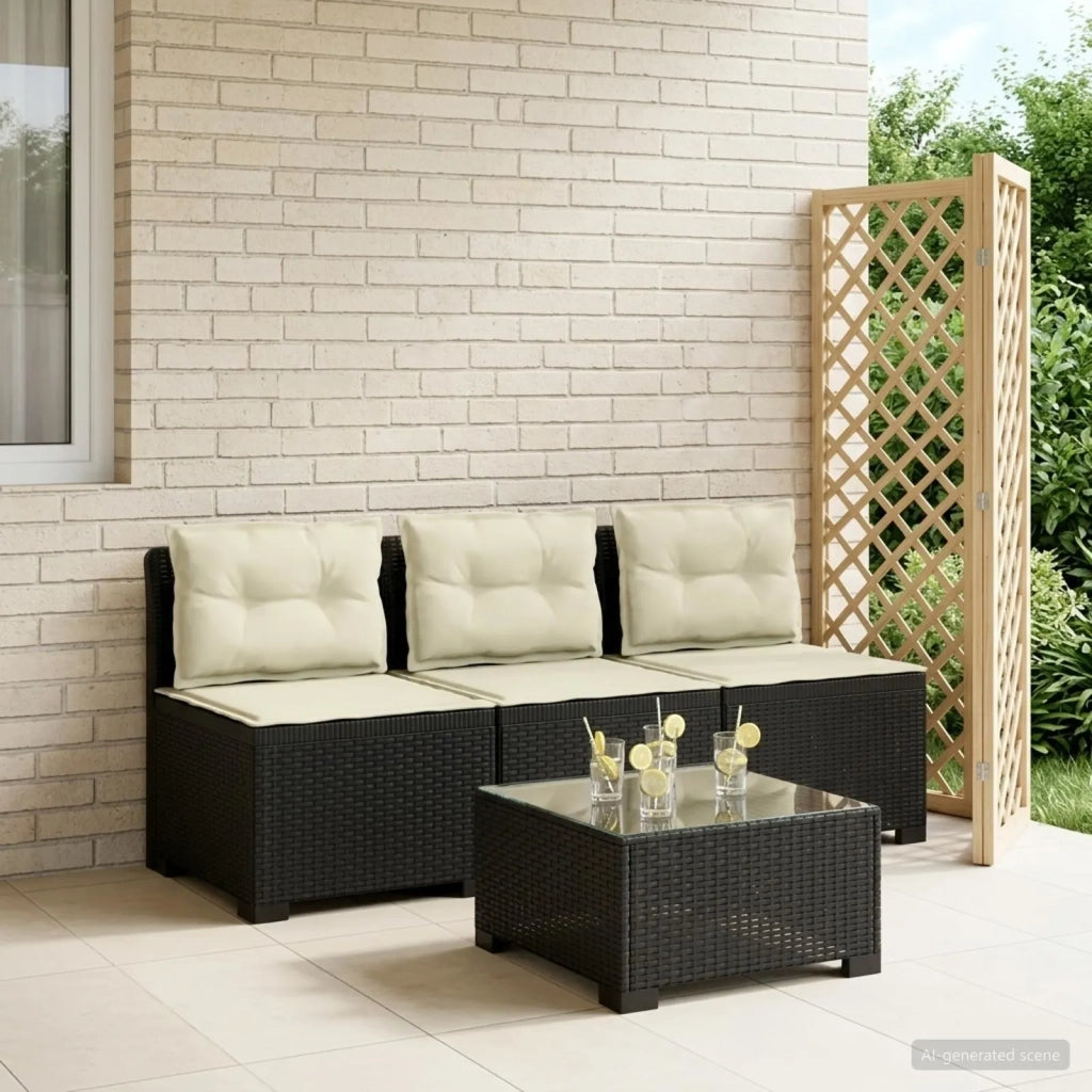 Divano da esterno-Divano da Giardino 3 posti con cuscini in look rattan PP 222692