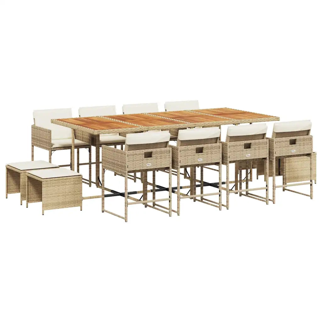Set da Pranzo da Giardino 13 pz con Cuscini Beige in Polyrattan