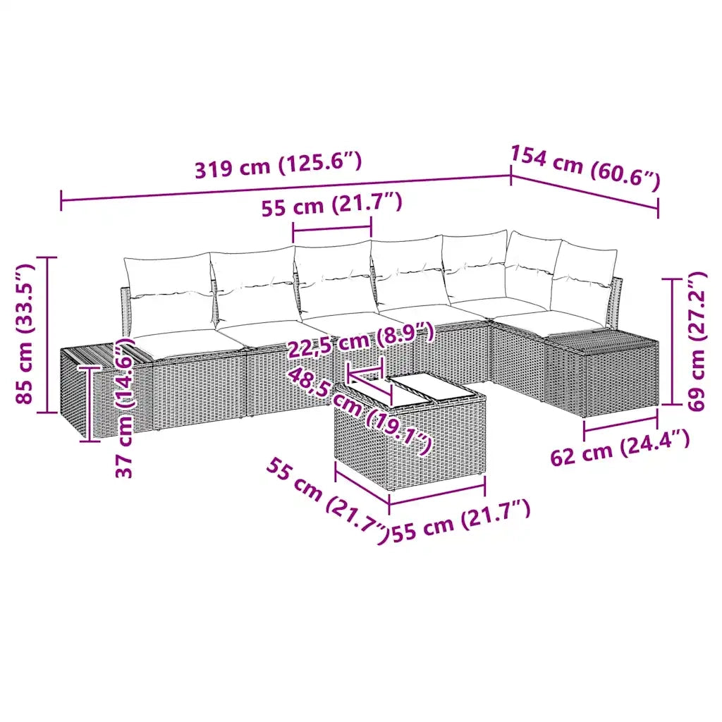 Set Divano da Giardino 7 pcs Nero e Crema polyrattan 3347087
