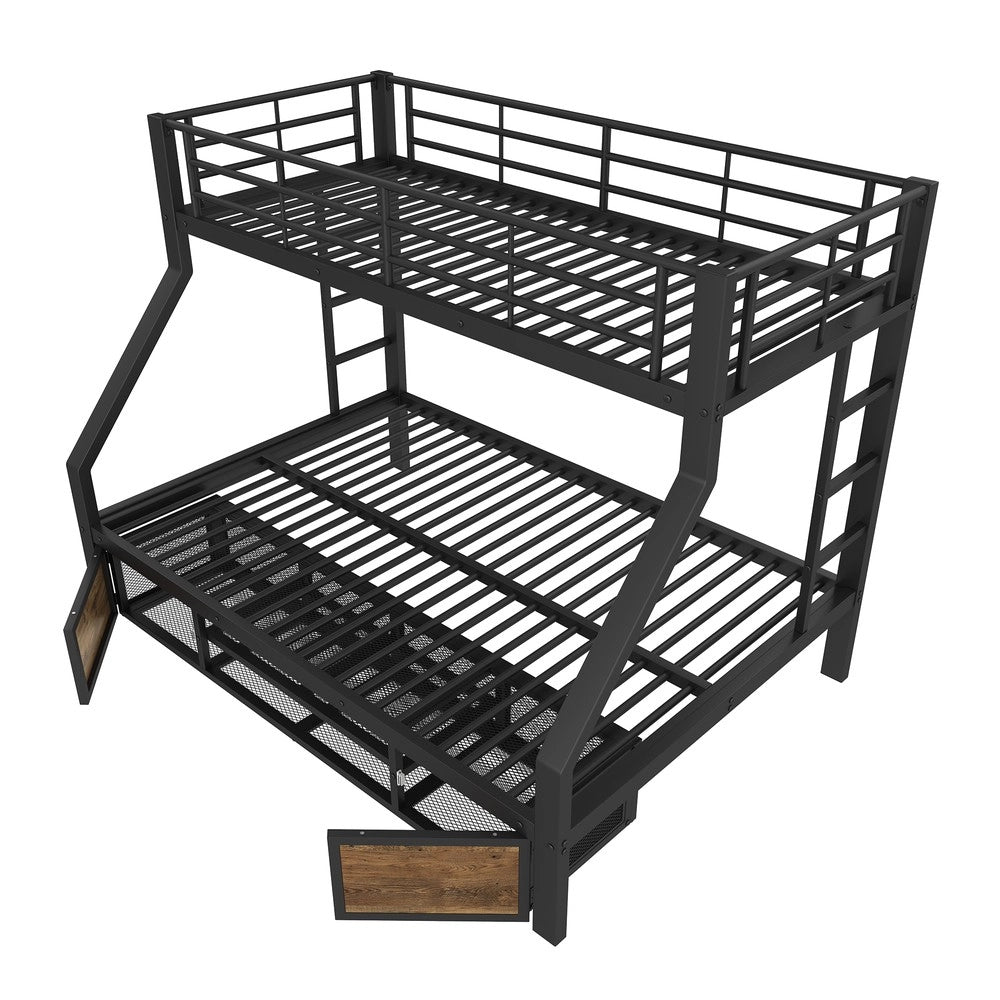 Letto a Castello per Bambini con Cassetti e Scala ¨C MINIMAL ¨C Nero 90x200 / 140x200