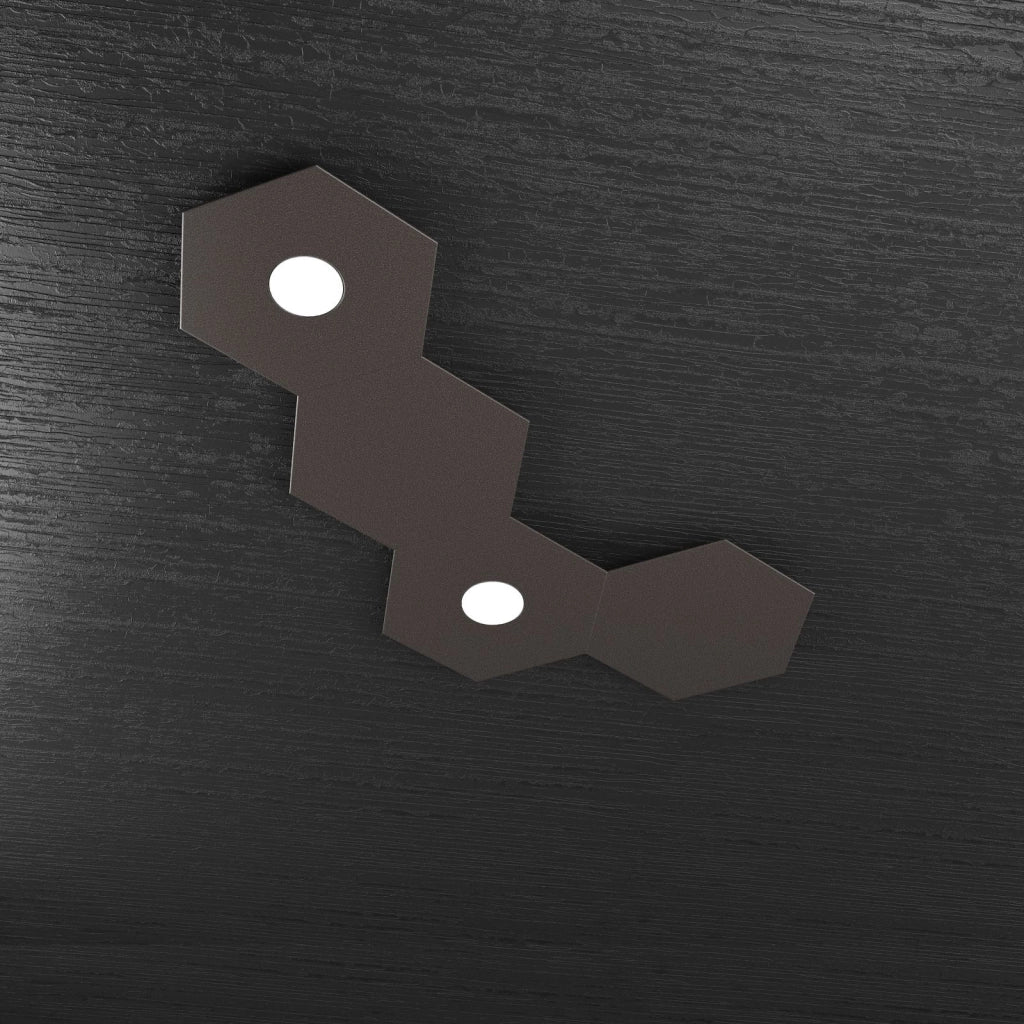 HEXAGON APPLIQUE-PLAFONIERA 2 LUCI + 2 DECORATIVO MARRONE 1142-2L2D-MA