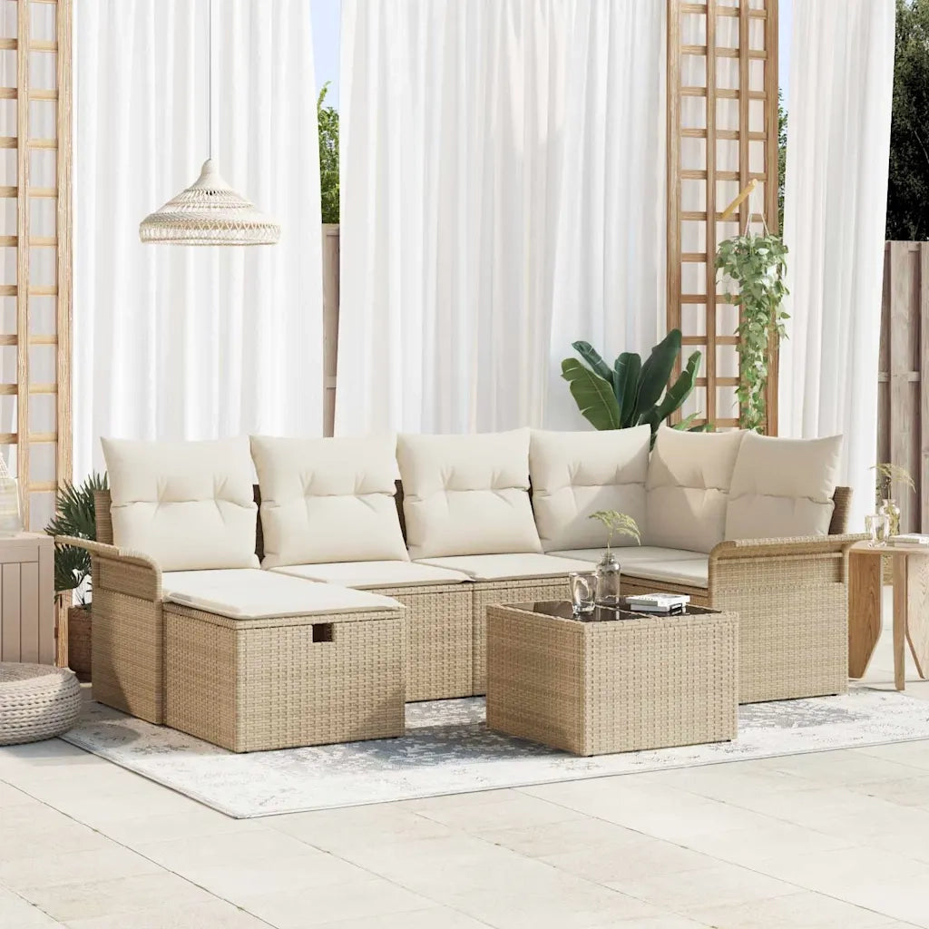Set Divano da Giardino 7 pcs Beige e Crema polyrattan 3358890
