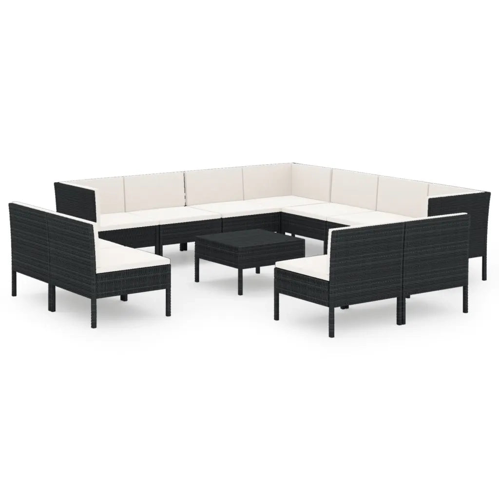 Set Divani da Giardino 12 pz con Cuscini in Polyrattan Nero 3094480
