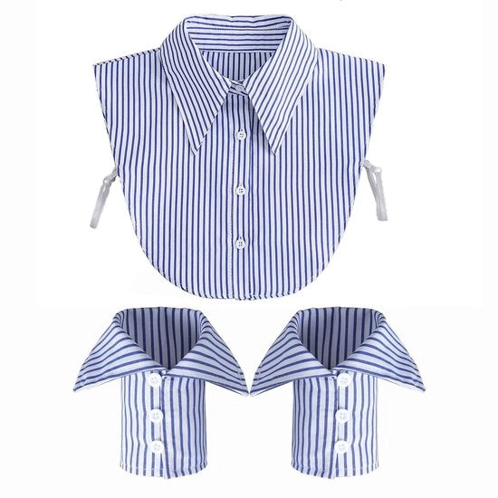 Camicia Donna a Strisce Blu con Collo Rimovibile