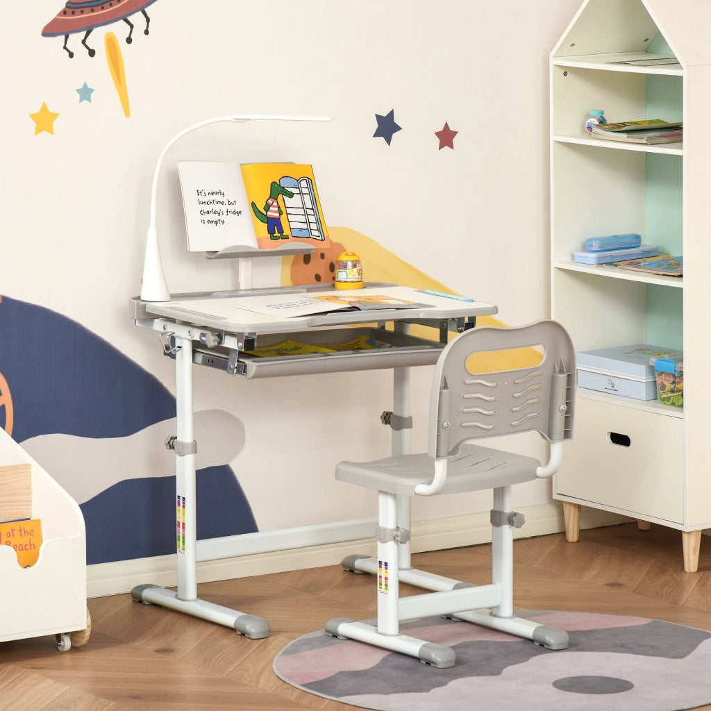 Sedia e Scrivania Regolabile per Bambini ¨C zephmum ¨C Grigio