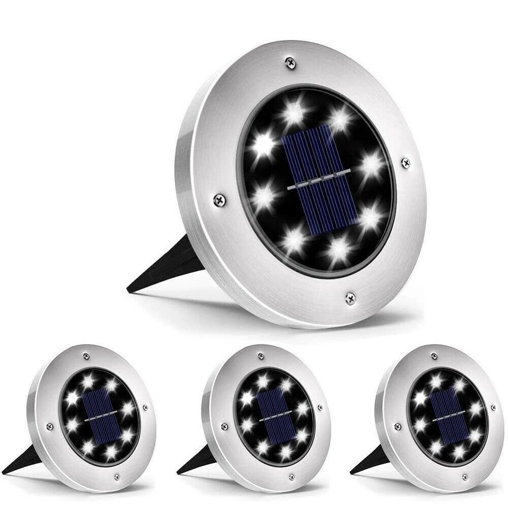 Trade Shop - 4 Faro Lampada Led Solare Da Esterno Giardino Faretto 8 Led Picchetto Segnapassi -