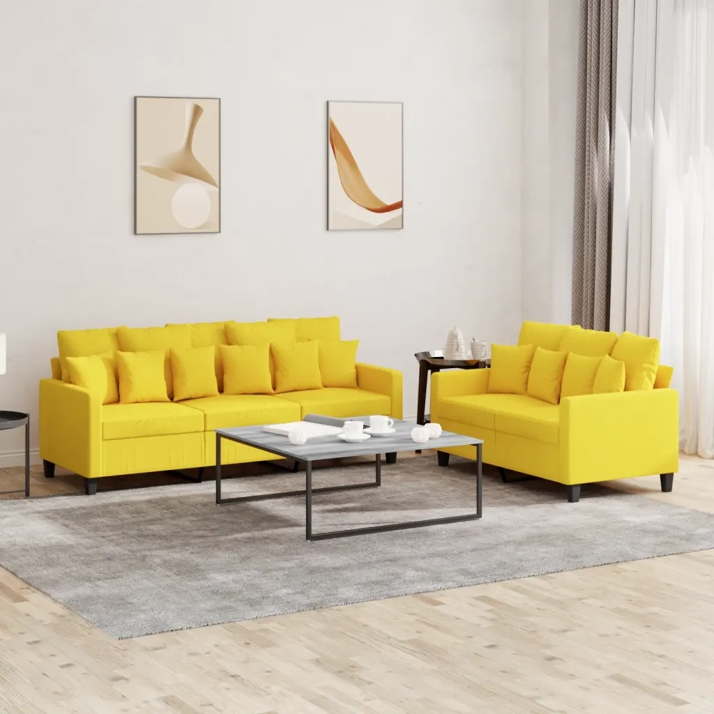 Set di Divani 2 pz con Cuscini Giallo Chiaro in Tessuto 3201669