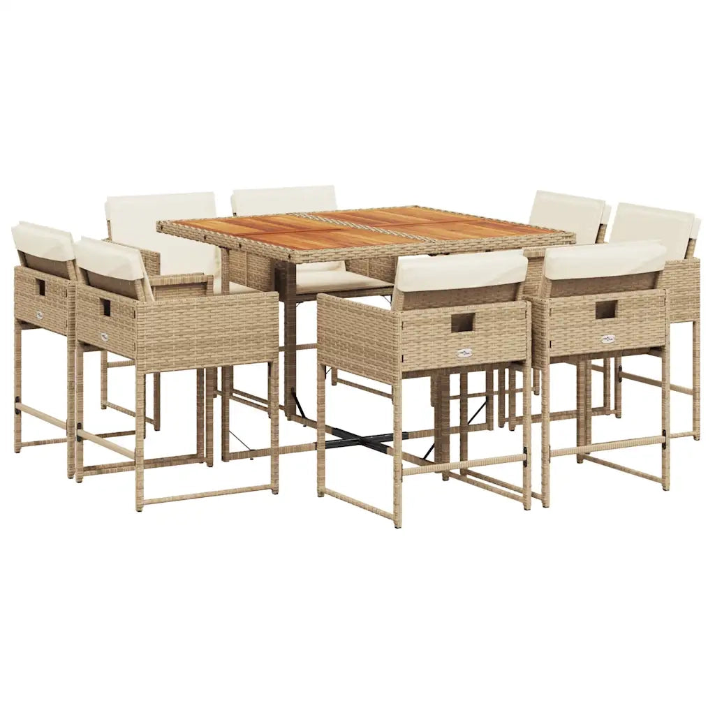 Set da Pranzo da Giardino 9 pz con Cuscini Beige in Polyrattan 3278151