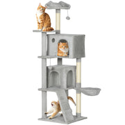 Tiragraffi per Gatti con Casette e Amaca ¨C Xylo ¨C Grigio 48x48x160 cm