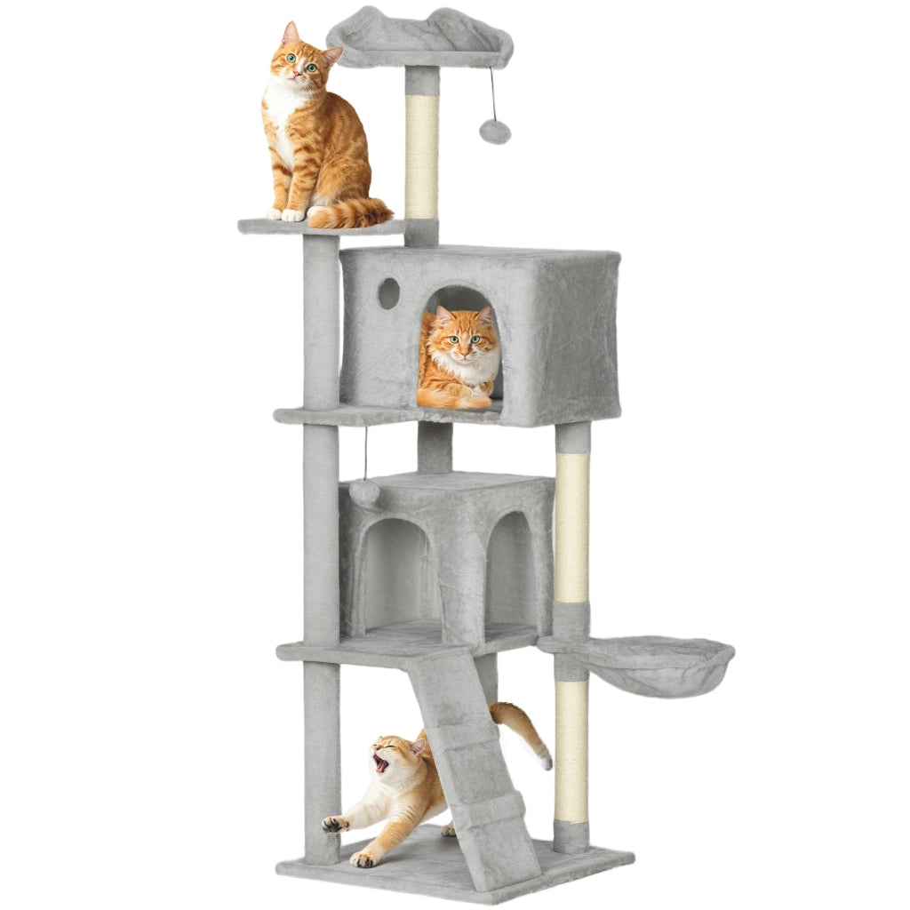 Tiragraffi per Gatti con Casette e Amaca ¨C Xylo ¨C Grigio 48x48x160 cm