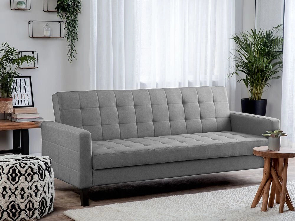 Divano Letto In Tessuto Grigio Chiaro A 3 Posti Imbottito Trapuntato Click Clack