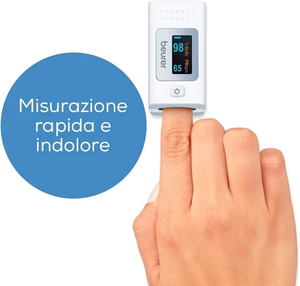 Beurer 45431 Pulsossimetro PO 35 Misurazione SpO2 e Frequenza Cardiaca Display LCD a Colori con Orientamento Automatico colore Bianco
