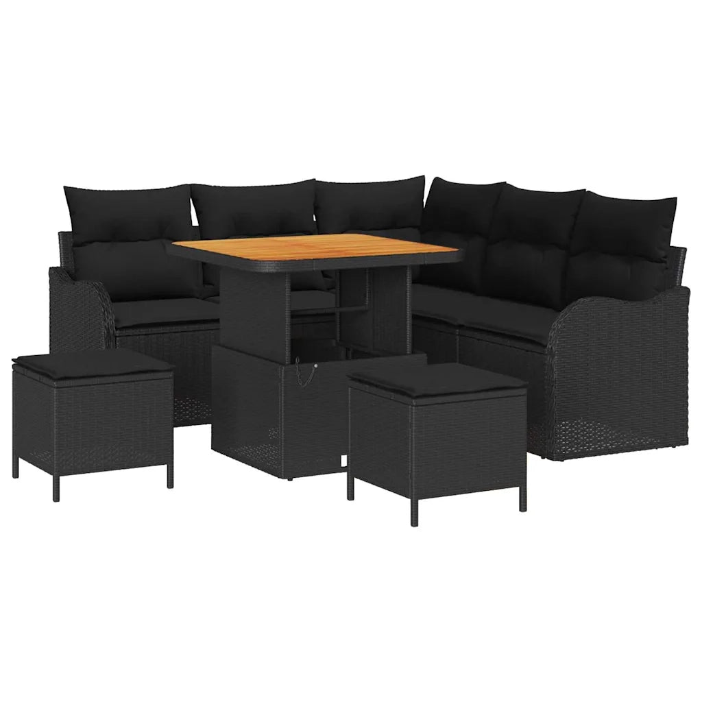 Set Divano da Giardino con cuscino con archiviazione 8 pcs Nero 3364209