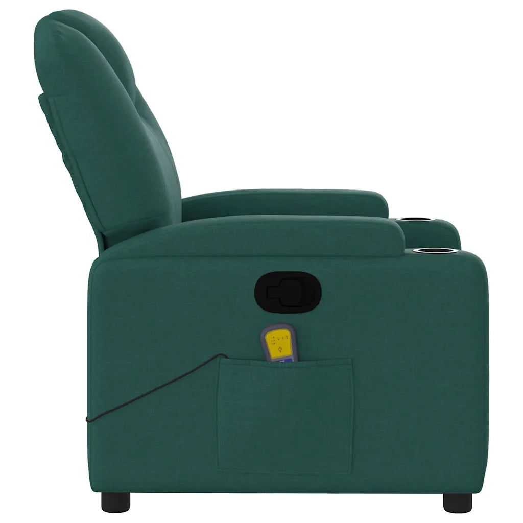 Poltrona Massaggiante Reclinabile Verde Scuro in Tessuto 372383