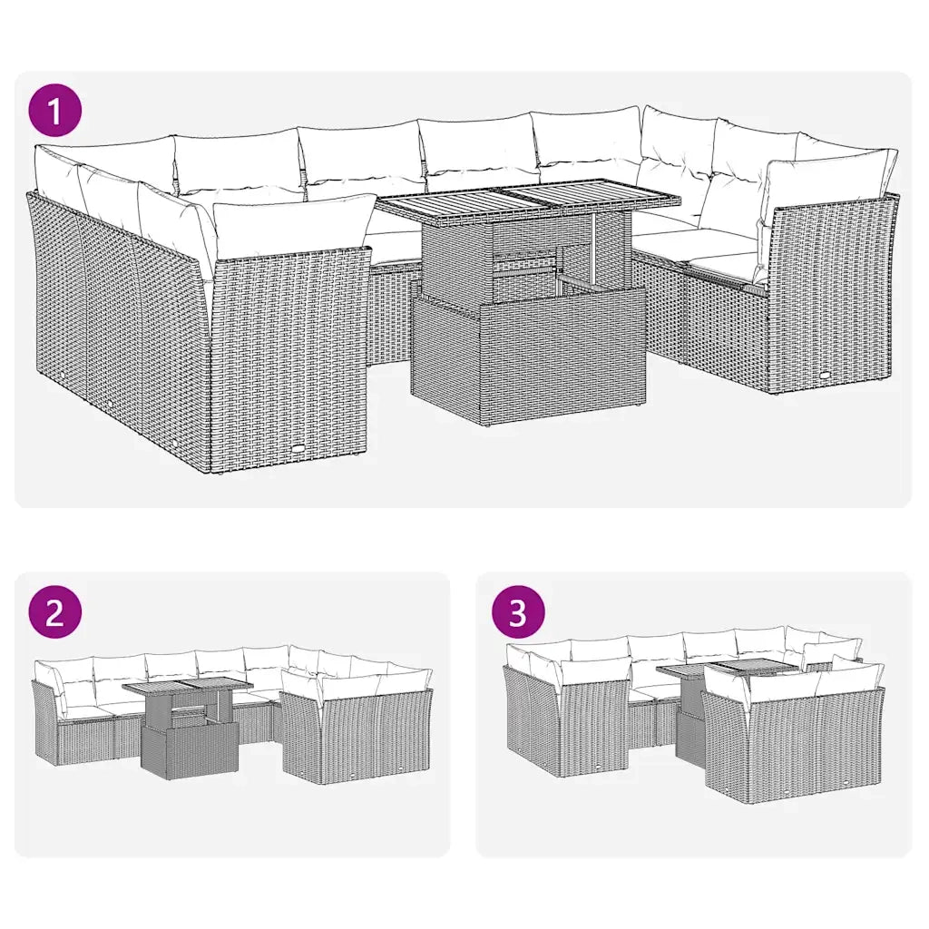 Set Divani da Giardino 10pz con Cuscini in Polyrattan Nero 3326968