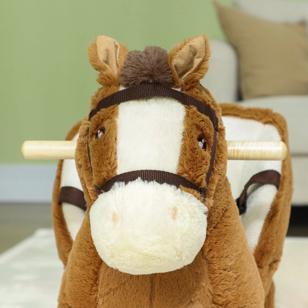 Cavallo a Dondolo per Bambini in Legno e Peluche Cavallo Marrone