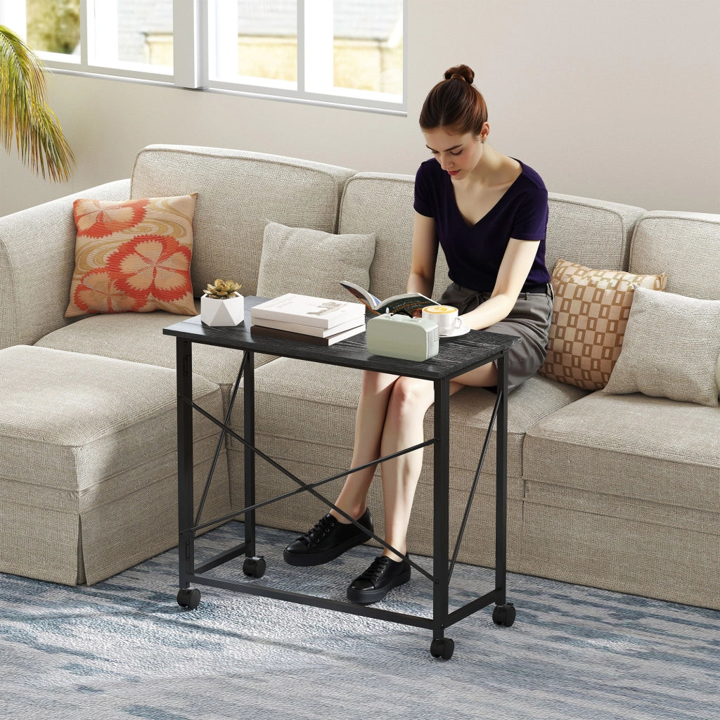 Scrivania Pieghevole con Ruote ¨C Minimal ¨C Nero 80x40x75 cm