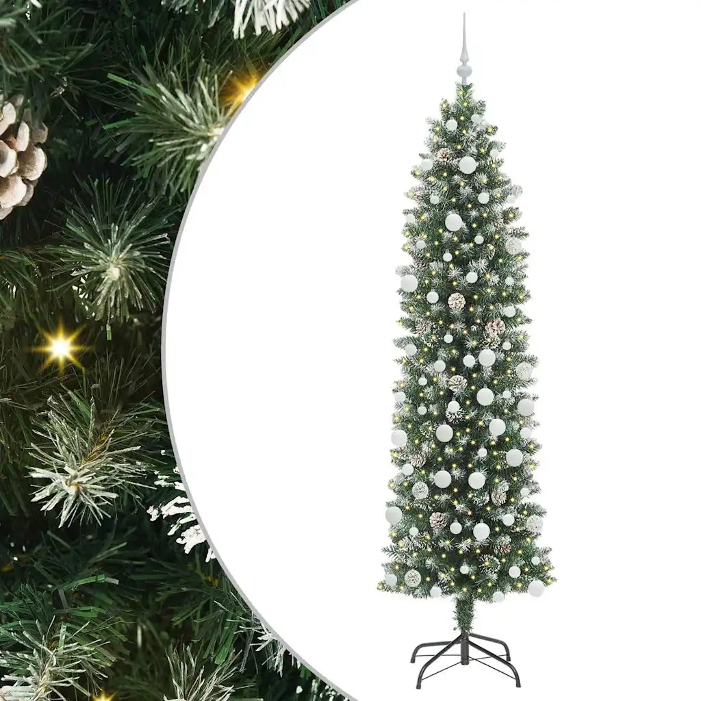 Albero di Natale | Decorazioni natalizie Artificiale Sottile Verde e Bianco 210 cm
