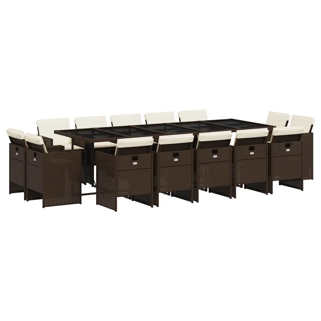 Set da Pranzo da Giardino 15 pz con Cuscini Marrone Polyrattan 3210693