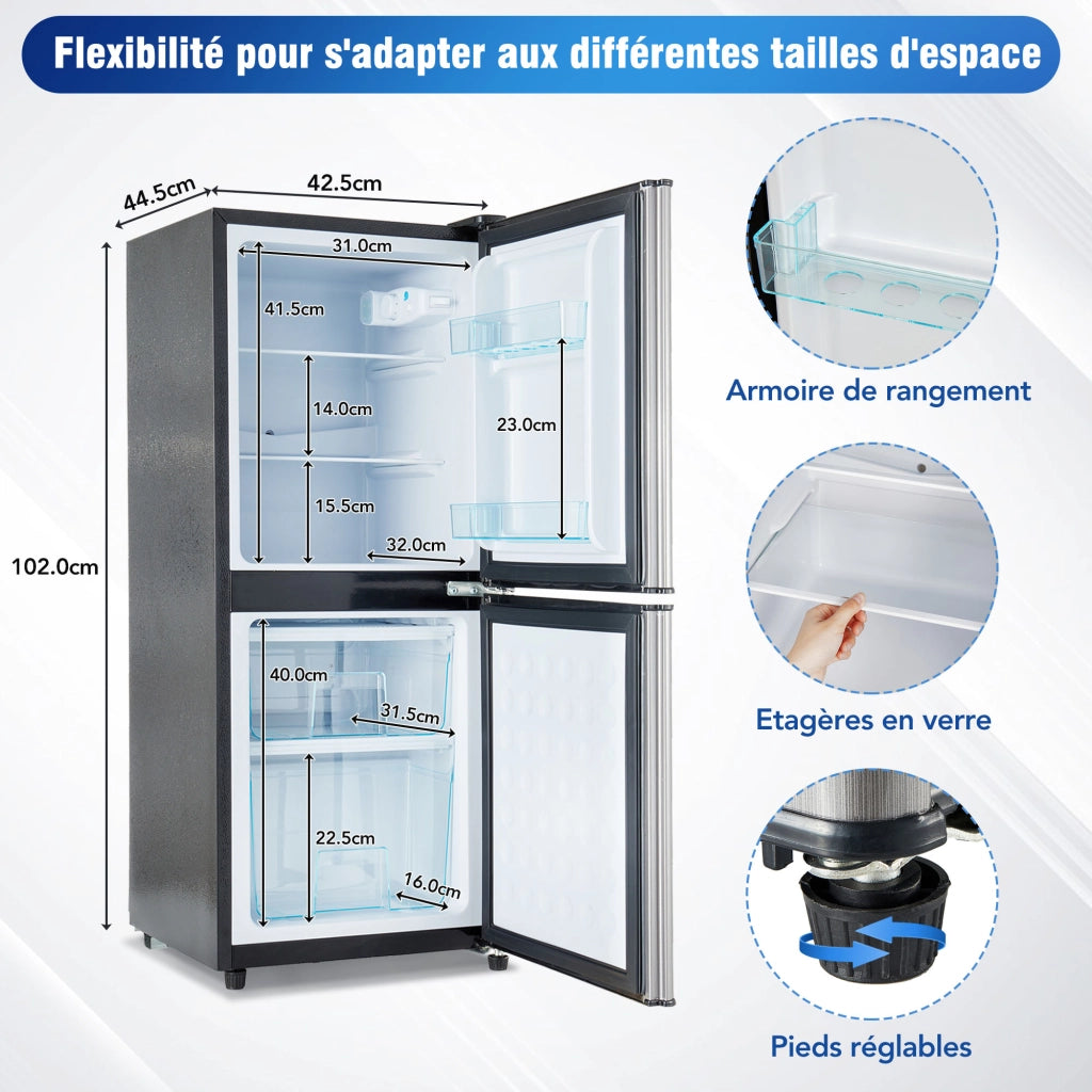 Minifrigo con Congelatore 106L ¨C MINIMAL ¨C Argento/Nero, LED, 7 Temperature, 45dB