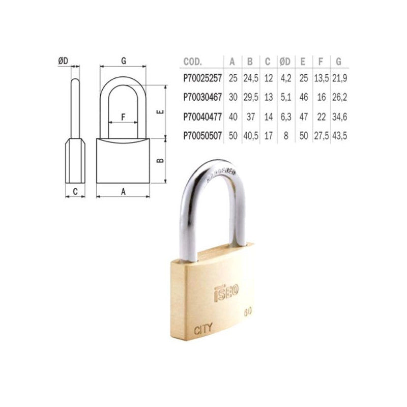 Lucchetto Ottone Mm 50 Arco Medio Ka City Iseo