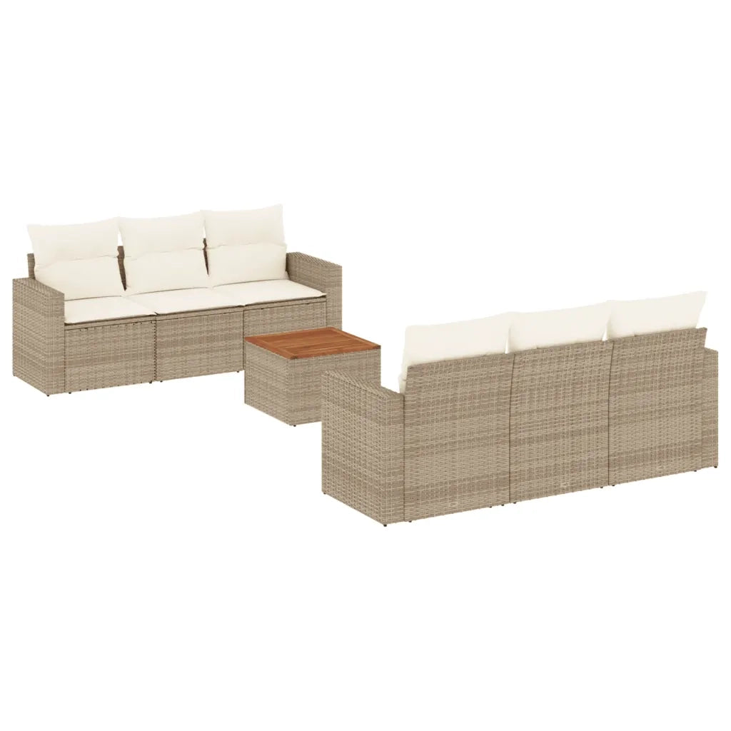 Set Divani da Giardino 7 pz con Cuscini Beige in Polyrattan