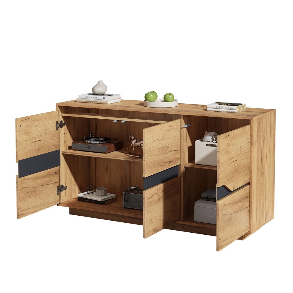 Credenza con 3 Ante e Ripiani ¨C MINIMAL ¨C Legno e Nero, 140x40x70 cm