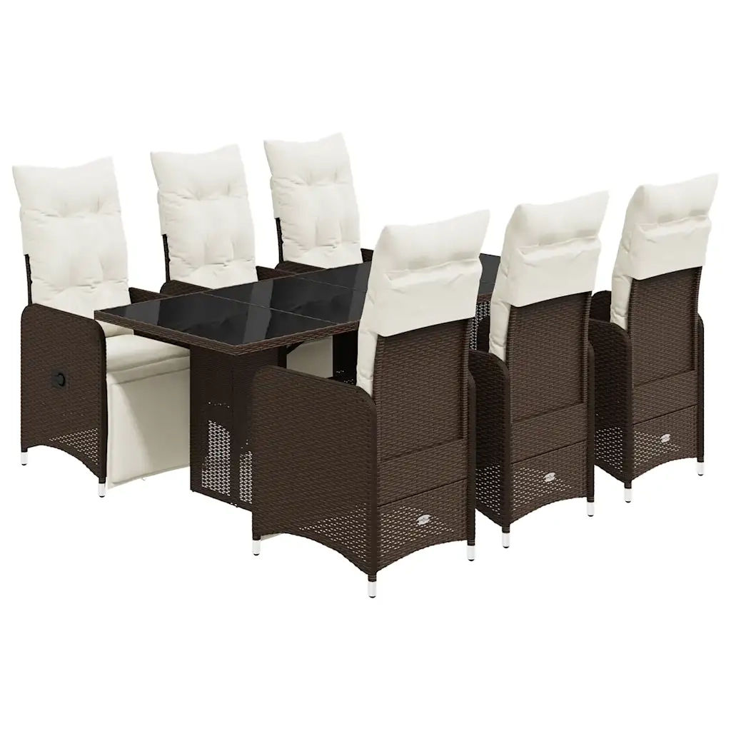 Set Bistrò da Giardino 7 pz con Cuscini in Polyrattan Marrone