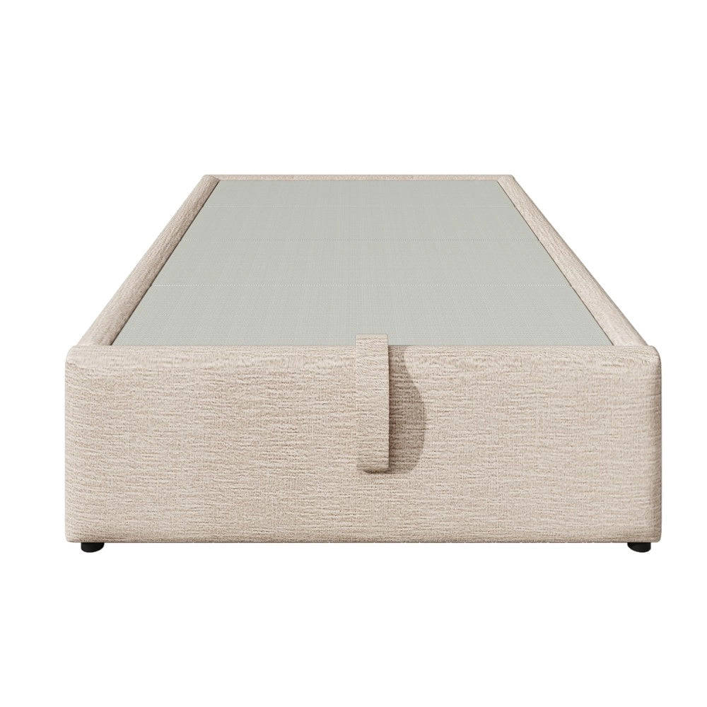 Letto imbottito singolo ¨C Minimal ¨C Lino naturale 90x190 cm senza testiera con rete a doghe integrata USB-C