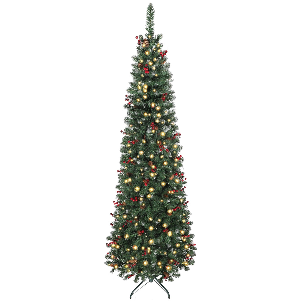 Albero di Natale Artificiale Stretto 230 cm con Luci LED ¨C zephmum ¨C Verde