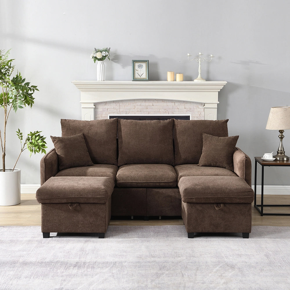 Divano angolare - Xylo - 3 posti modulare cassetti+pouf chenille