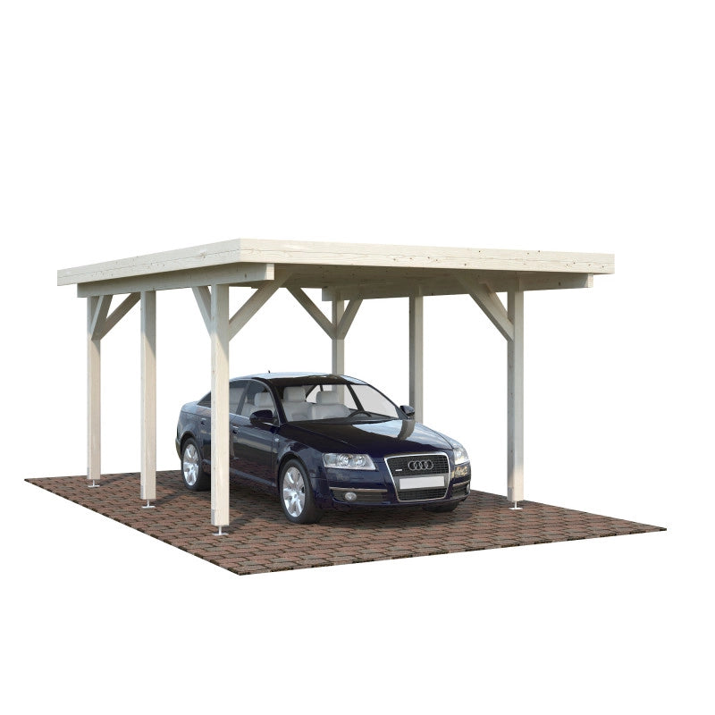 Carport singolo in legno lamellare 11,7 m² con tetto in perline 19 mm per auto da giardino 360x510 cm - Esterni da Vivere