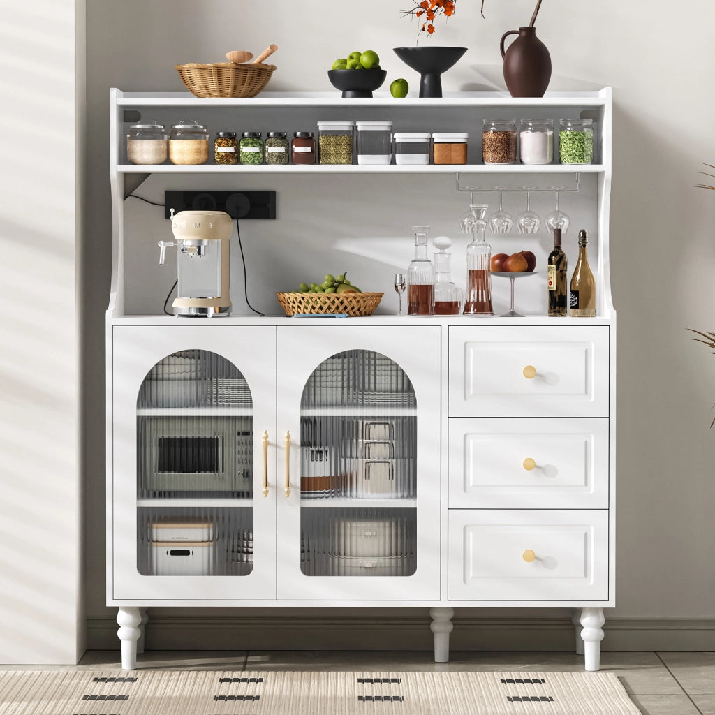 Buffet Alto da Cucina con Cassetti e Prese Elettriche ¨C MINIMAL ¨C Bianco