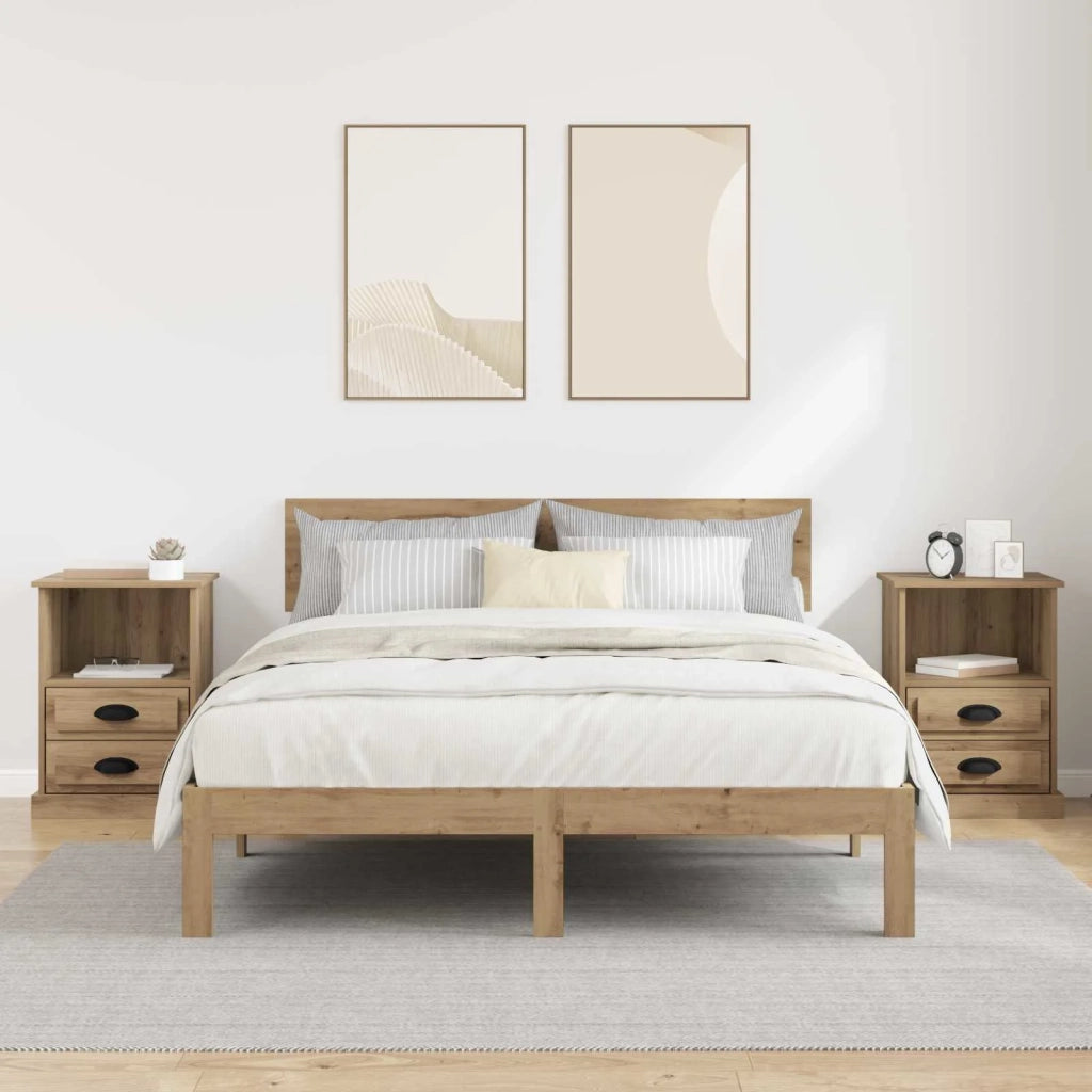 Set di 2 Comodini | Armadio da Notte | Mobiletto da notte Rovere artigianale 36 x 43 x 60 cm