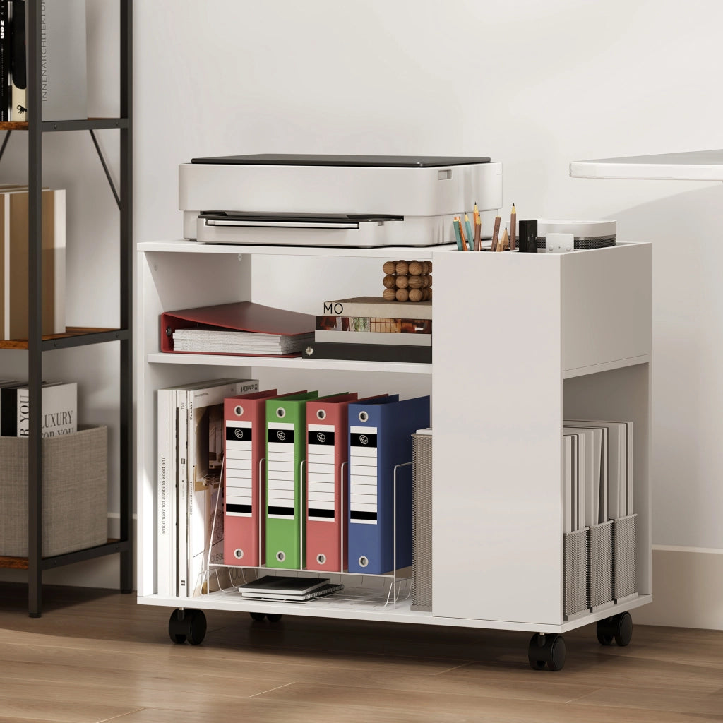 Carrello porta stampante con ruote ¨C Xylo ¨C bianco 70x36x60 cm