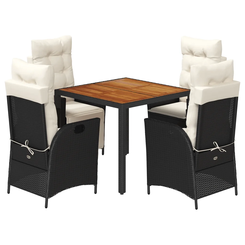 Set da Pranzo da Giardino 5 pz Nero con Cuscini in Polyrattan 3213087