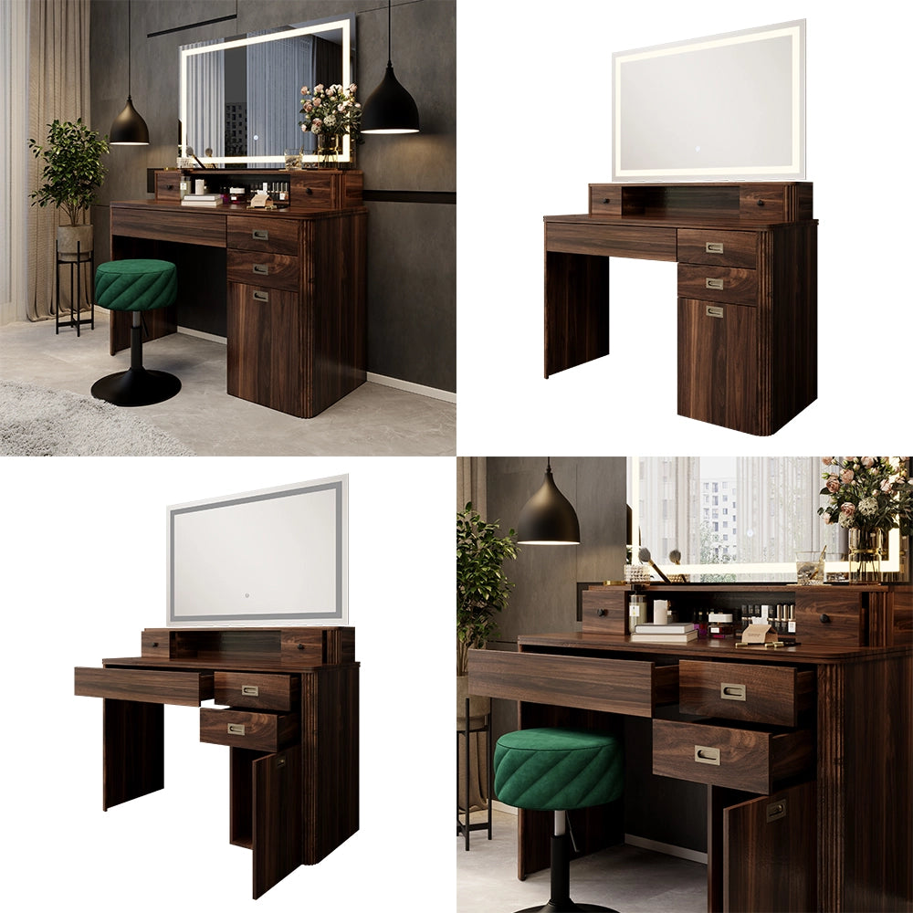 Vicco Tavolo da toeletta Rovere rustico 120 cm con specchio a LED