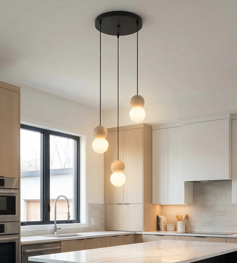 Lampadario LED LOOP nero/bianco legno vetro Emibig