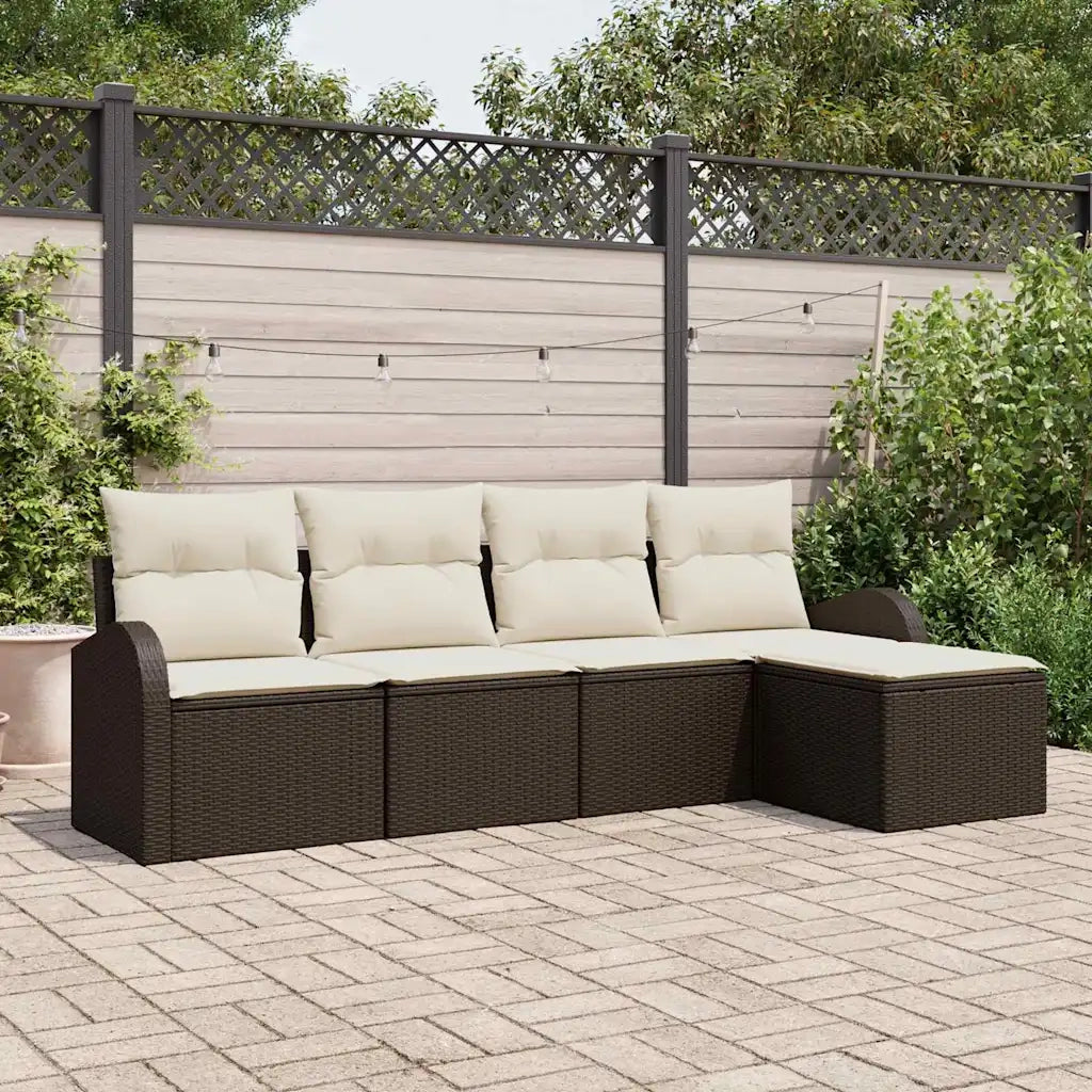 Set di divani con cuscino 5 pcs Marrone e bianco polyrattan 3354667