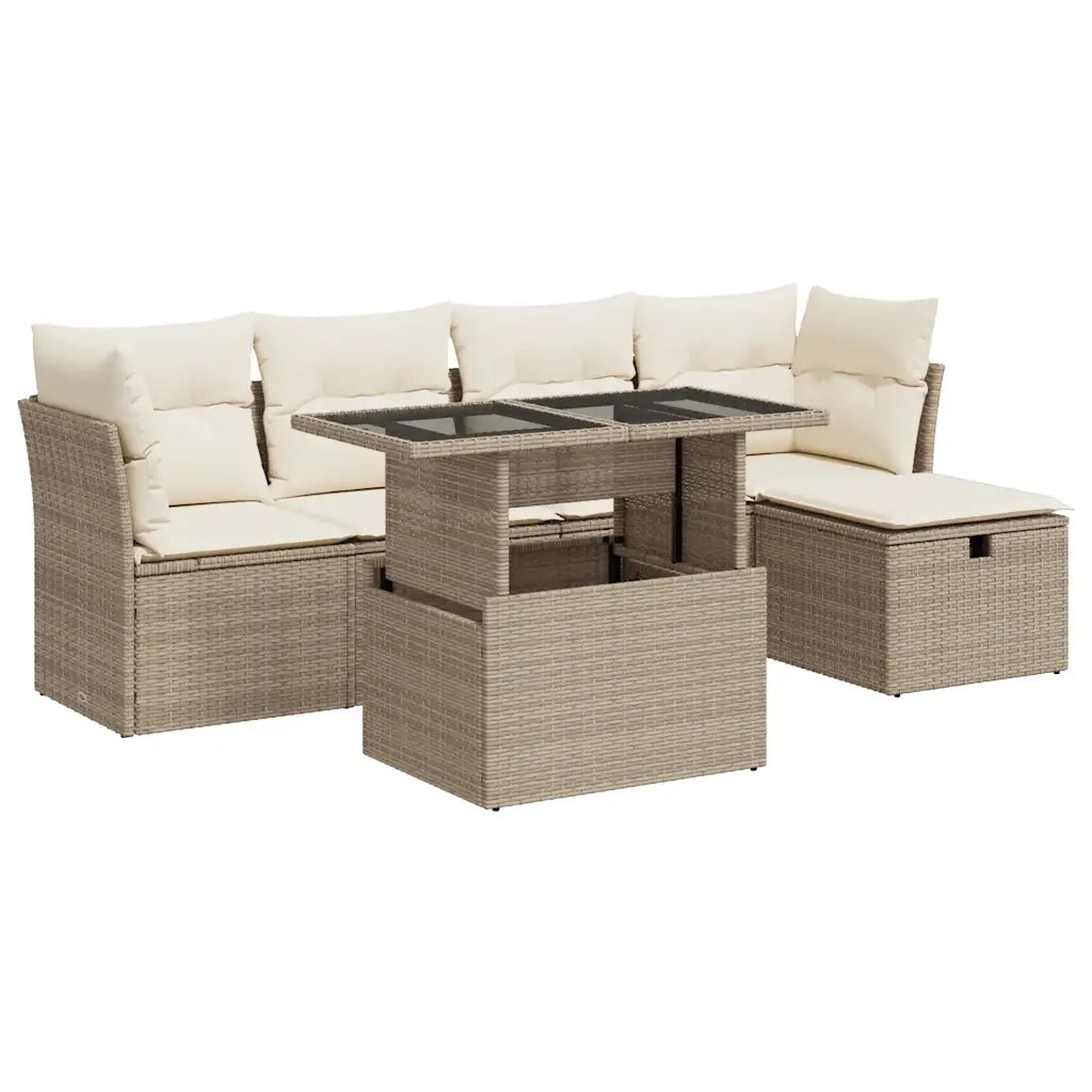 Set Divano da Giardino 6 pz con Cuscini Beige in Polyrattan 3327768