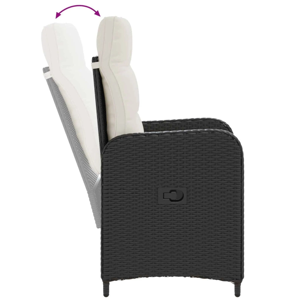 Set da pranzo per esterni 3 pz Nero e Bianco Crema polyrattan 3422258
