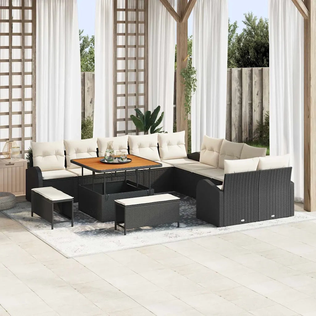 Set Divano da Giardino con cuscino 13 pcs Nero polyrattan
