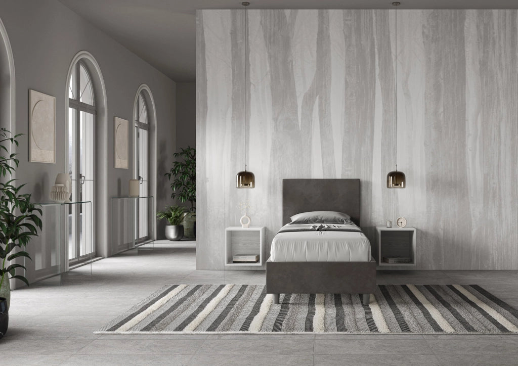 BS COM Letto singolo contenitore imbottito 80x190 microfibra grigio