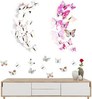 Decorative magneti farfalle da parete in stile 3D, set da 24 pezzi in rosa e bianco
