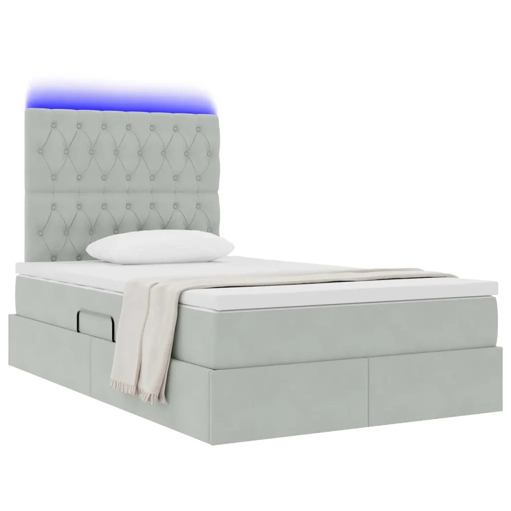 Letto con contenitore e LED Grigio chiaro 120 x 190 cm Velluto