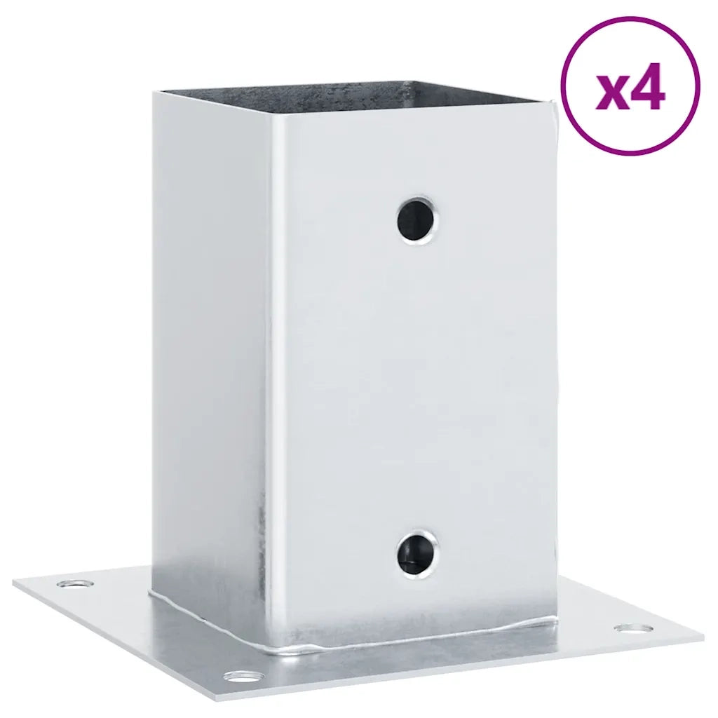 Basi per Pali Quadrate 4 pz Argento 81x81 mm in Acciaio Zincato 42000008